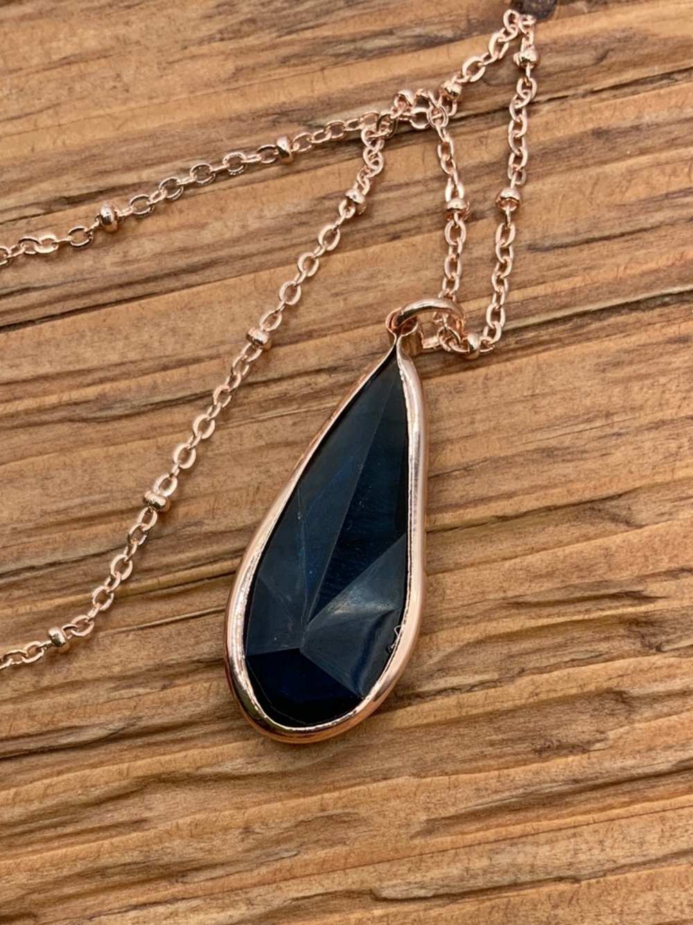 LC Lauren Conrad Blue Faceted Teardrop Pendant Rose Gold Necklace